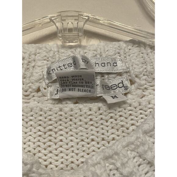 Vintage Jennifer Reed Hand Knit Cardigan Women Size Medium White Floral Blue 3D - Picture 9 of 9